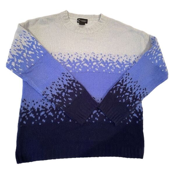 1209 C By Bloomingingdales Cashmere  Crewneck Sweater Blue Snowflakes Size M New - Picture 1 of 7